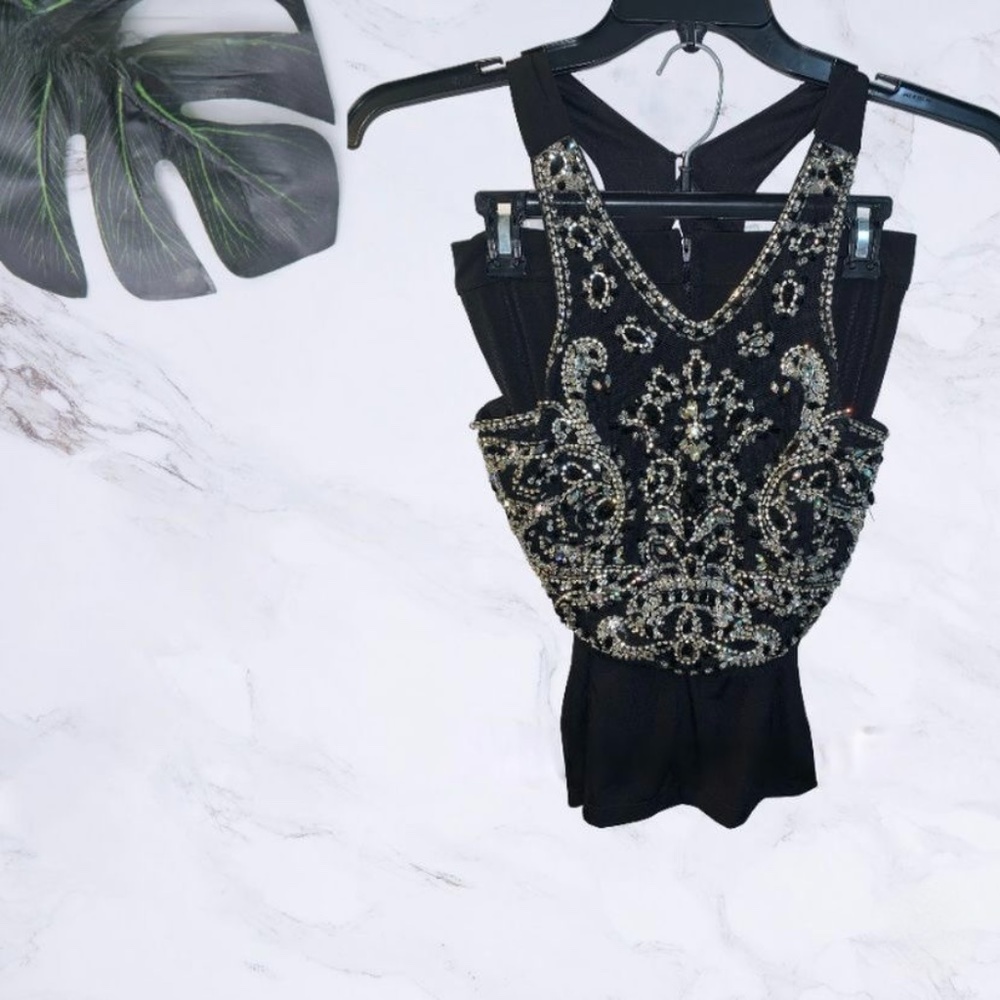 Crystal Doll Black Crop Top and Skirt Set with Rhinestones Size One